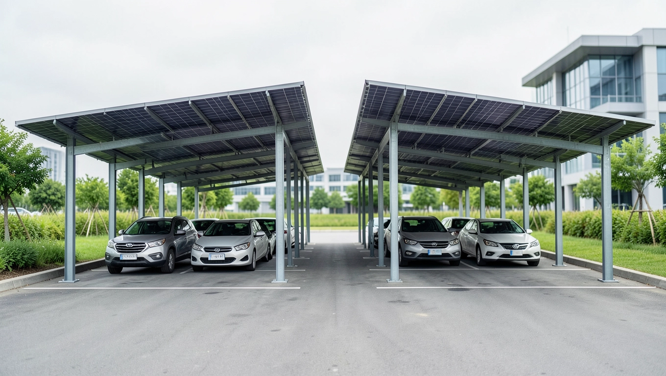 Carport z panelami na 4 i 6 stanowisk porównanie wariantów
