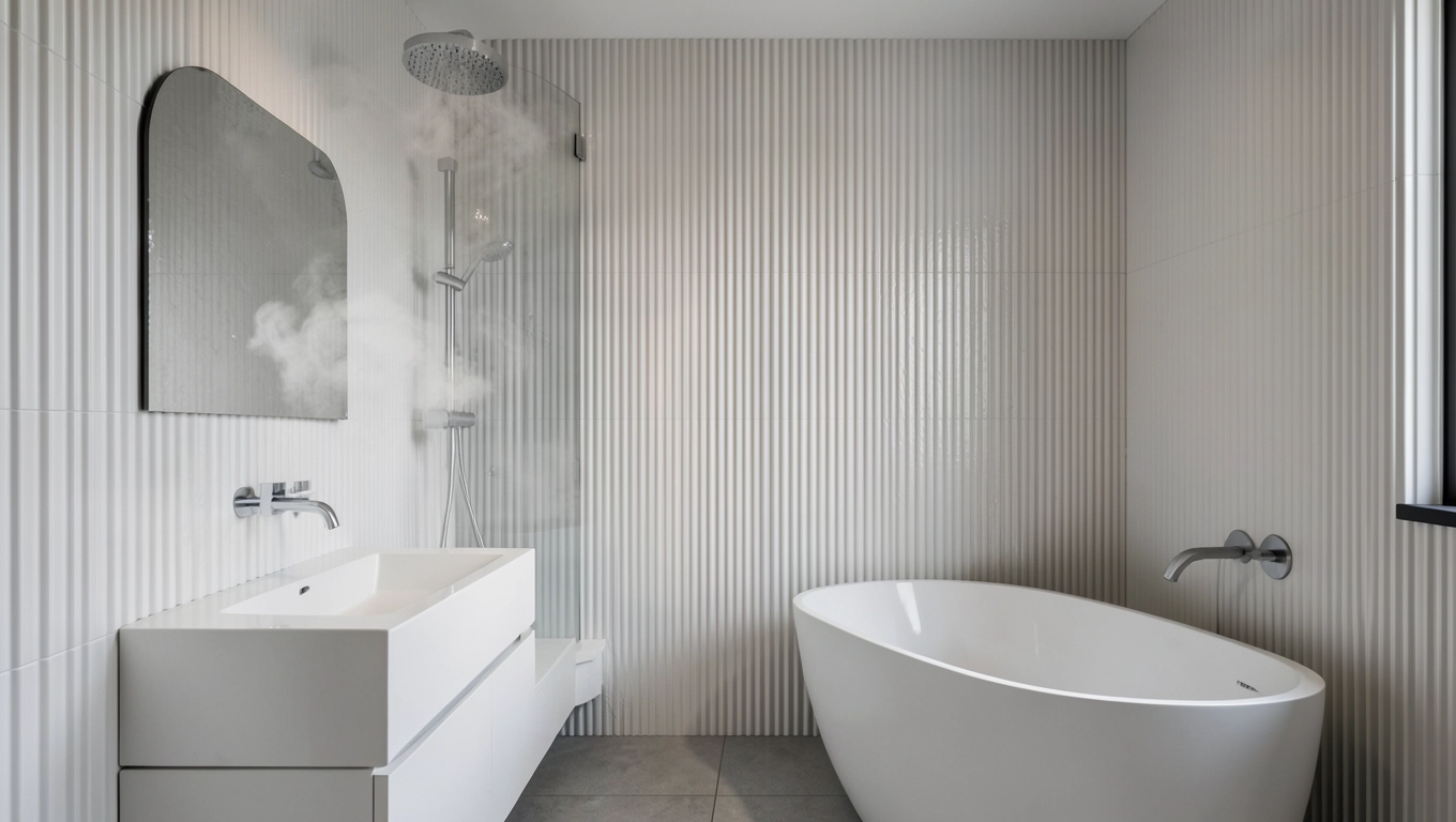 Łazienka aranżacje ryflowanymi panelami