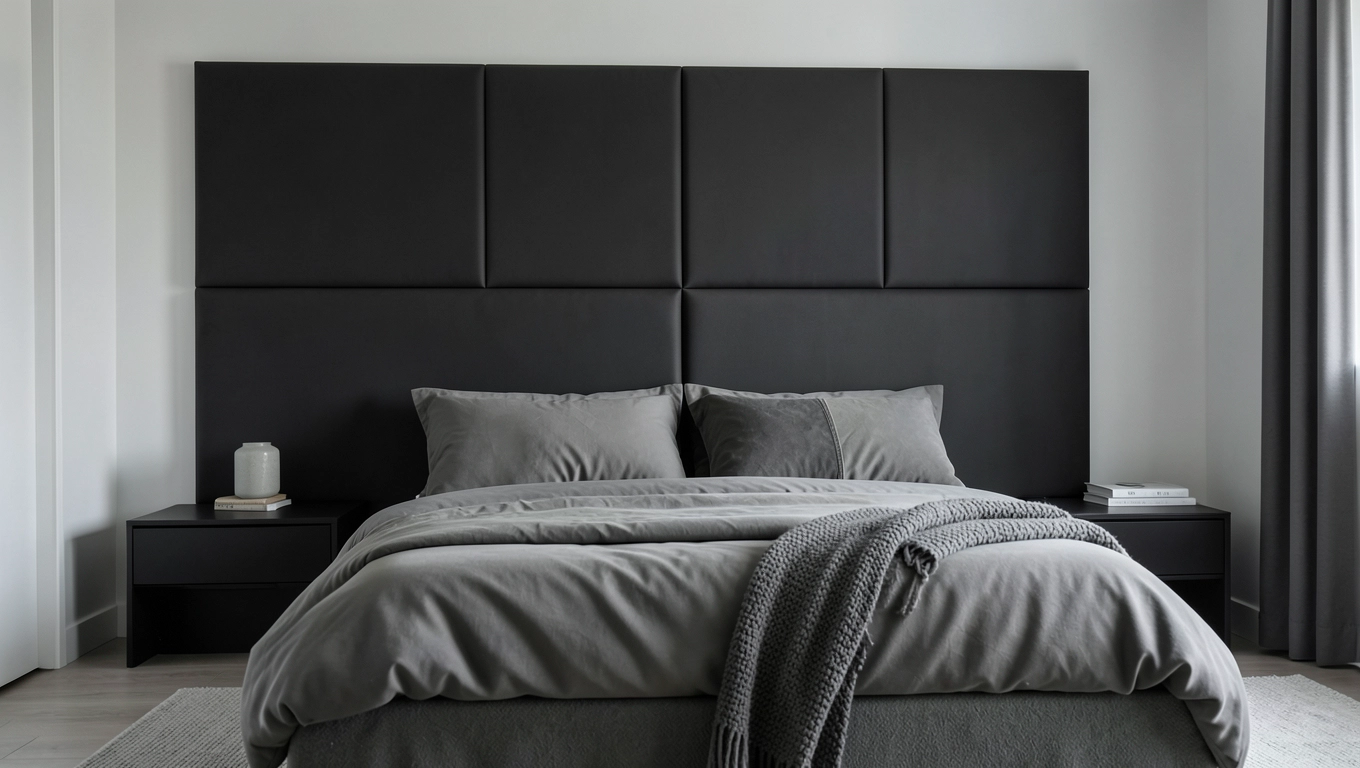 nowoczesna sypialnia z panelami tapicerowanymi