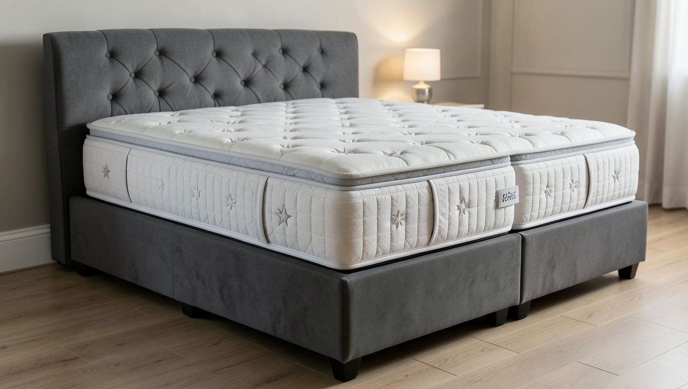 Tapicerowane łóżko kontynentalne boxspring bez wezgłowia